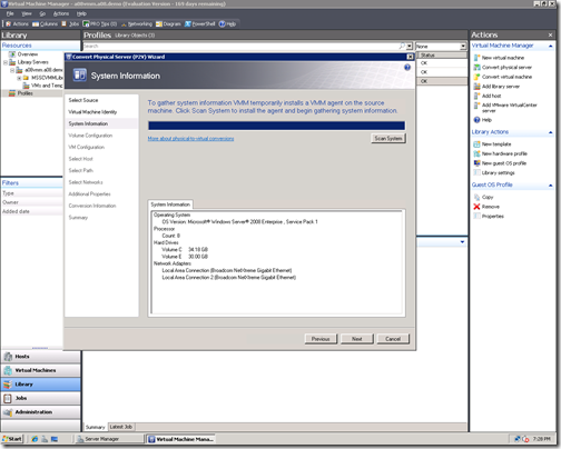 Virtual Machine Manager P2V convert