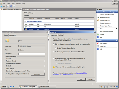 Turn on Branch Cache for file share