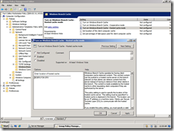 Windows Branch Cache hosted server policy setting