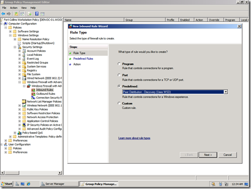 Windows Branch Cache firewall policy settings