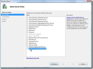 WSUS Wizard on Server Manager