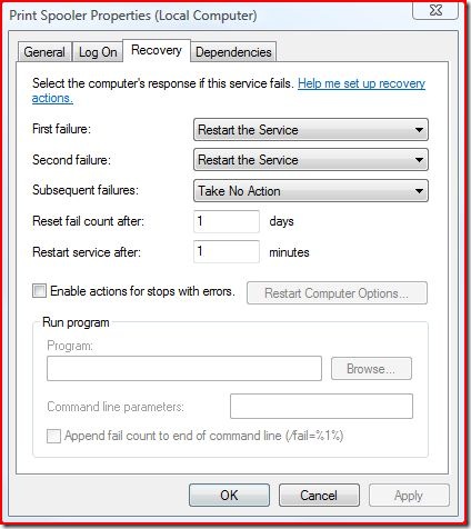 PrintSpoolerSvcPropertiesRecovery