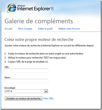 Créer un moteur de recherche pour IE8