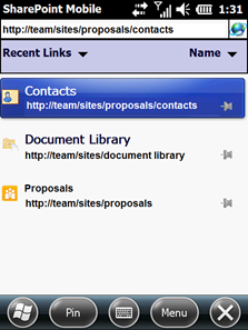 SharePoint Mobile の [最近使用したリンク]
