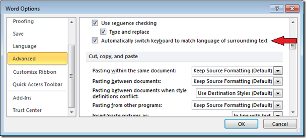 Automatically switch keyboard to match language of surrounding text