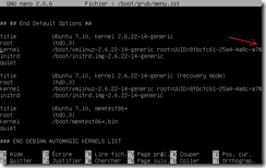 Ligne à modifier dans /boot/grub/menu.lst