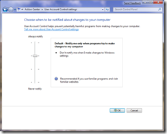 Action Center - User Account Control settings