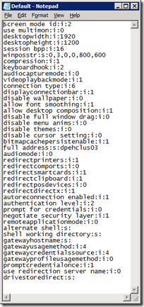 RDP Settings - Notepad