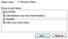 Figure 7: File permissions for the RegAlert service