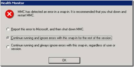 MMC has detected an error in a snap-in.