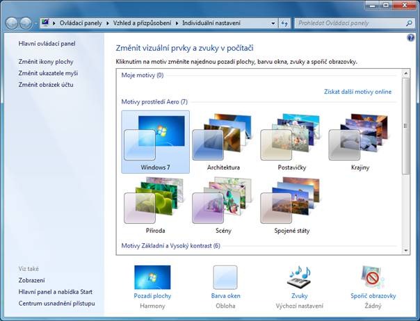 Ovládací panel Individuální nastavení 
