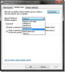 Vlastnosti Hlavního panelu a nabídky Start