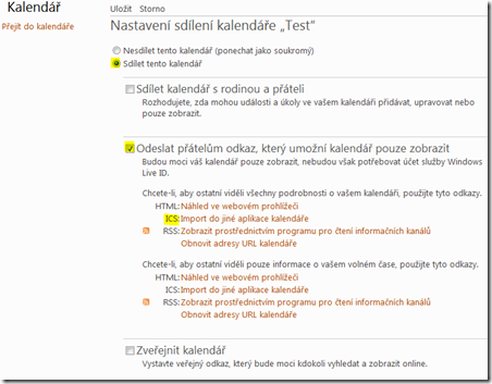 Nastavení sdílení kalendáre